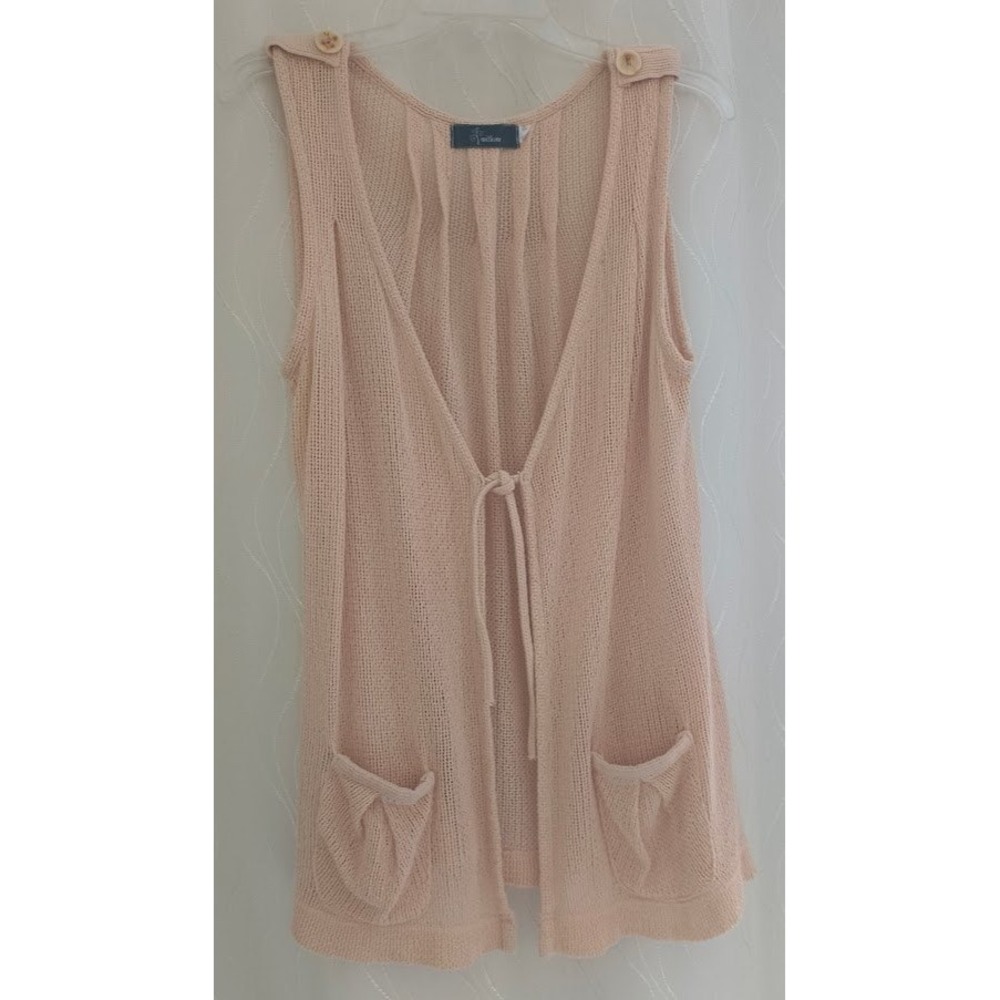 Willow Women's Vanilla Knit Sleeveless Cardigan Vest Tie Front Pockets Size S